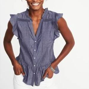 Denim Blue Ruffle Sleeve Top